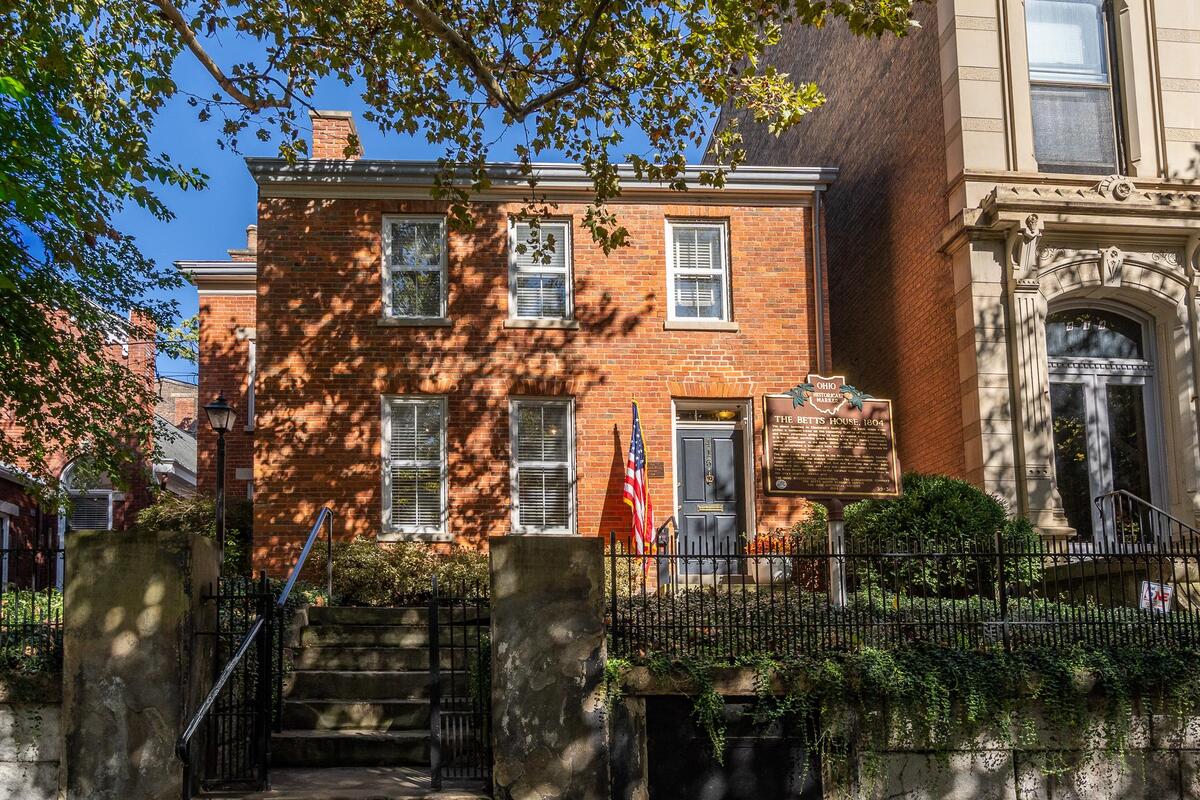exterior view of a restored historical brick home